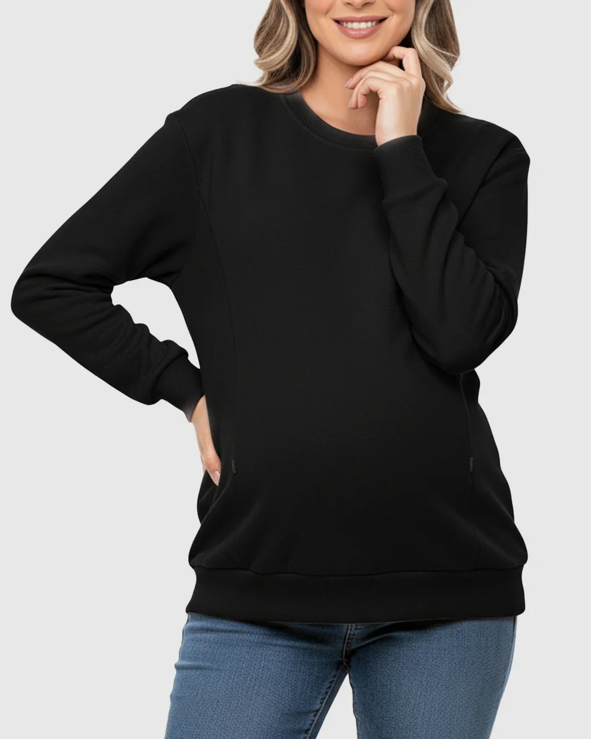 The Nursing Collection: Waffle-Knit Cozy Fit Maternity Nursing Sweatshirt