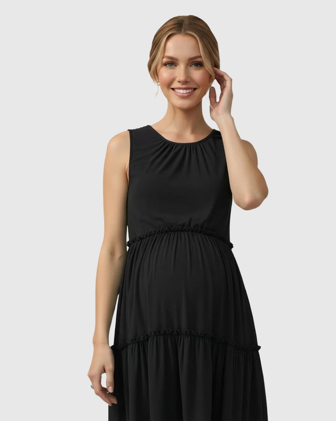 Bump Society – The Comfort Collection: Tiered Ruffle Skirt Casual Maternity Midi Dress