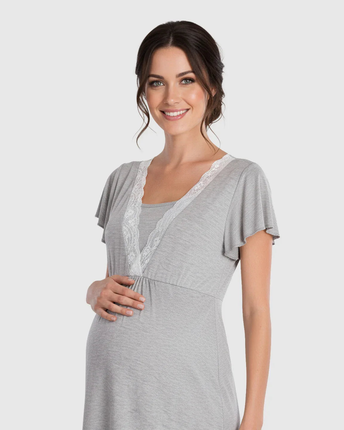 Bump Society – The Nursing Collection: Lace-Trim V-Neck Maternity & Nursing Nightdress