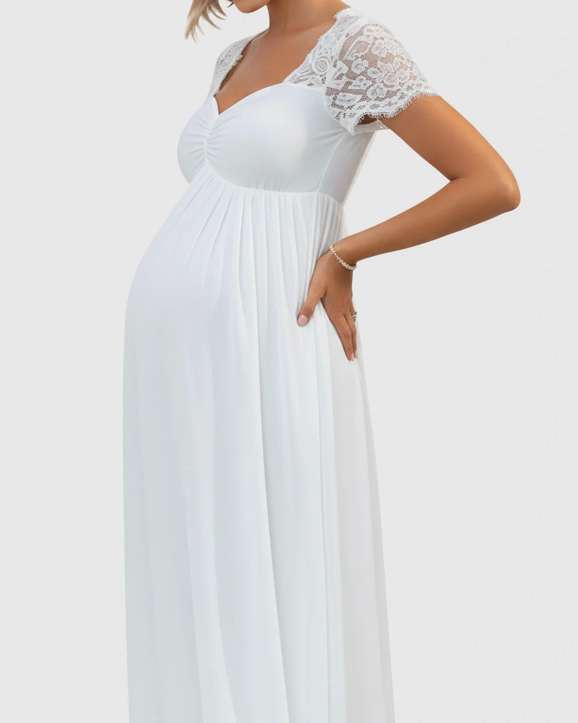 Bump Society – The Comfort Collection: Short Lace Sleeves Flowy Maternity Photoshoot Dress