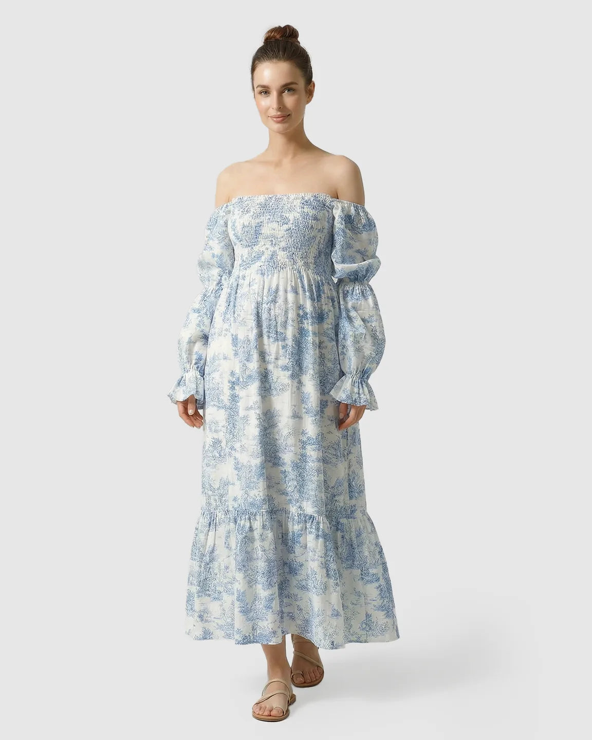 Bump Society – The Comfort Collection: Puff Sleeves Floral Tiered Maternity Maxi Dress