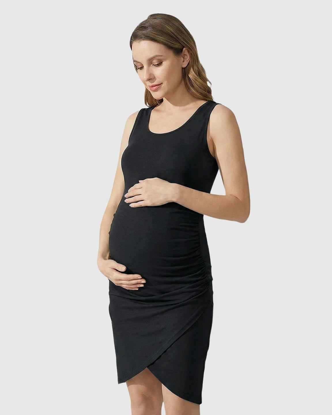 Bump Society – The Comfort Collection: Side Ruched Wrap-Style Hem Maternity Dress