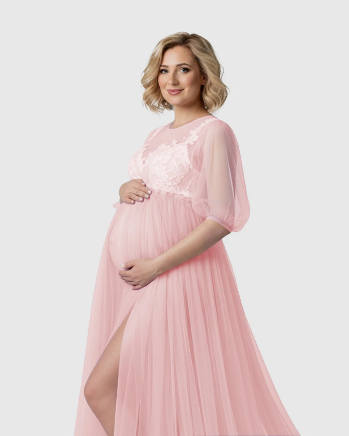 Bump Society – The Comfort Collection: Tulle Lace Swing Trail Maternity Photoshoot Dress