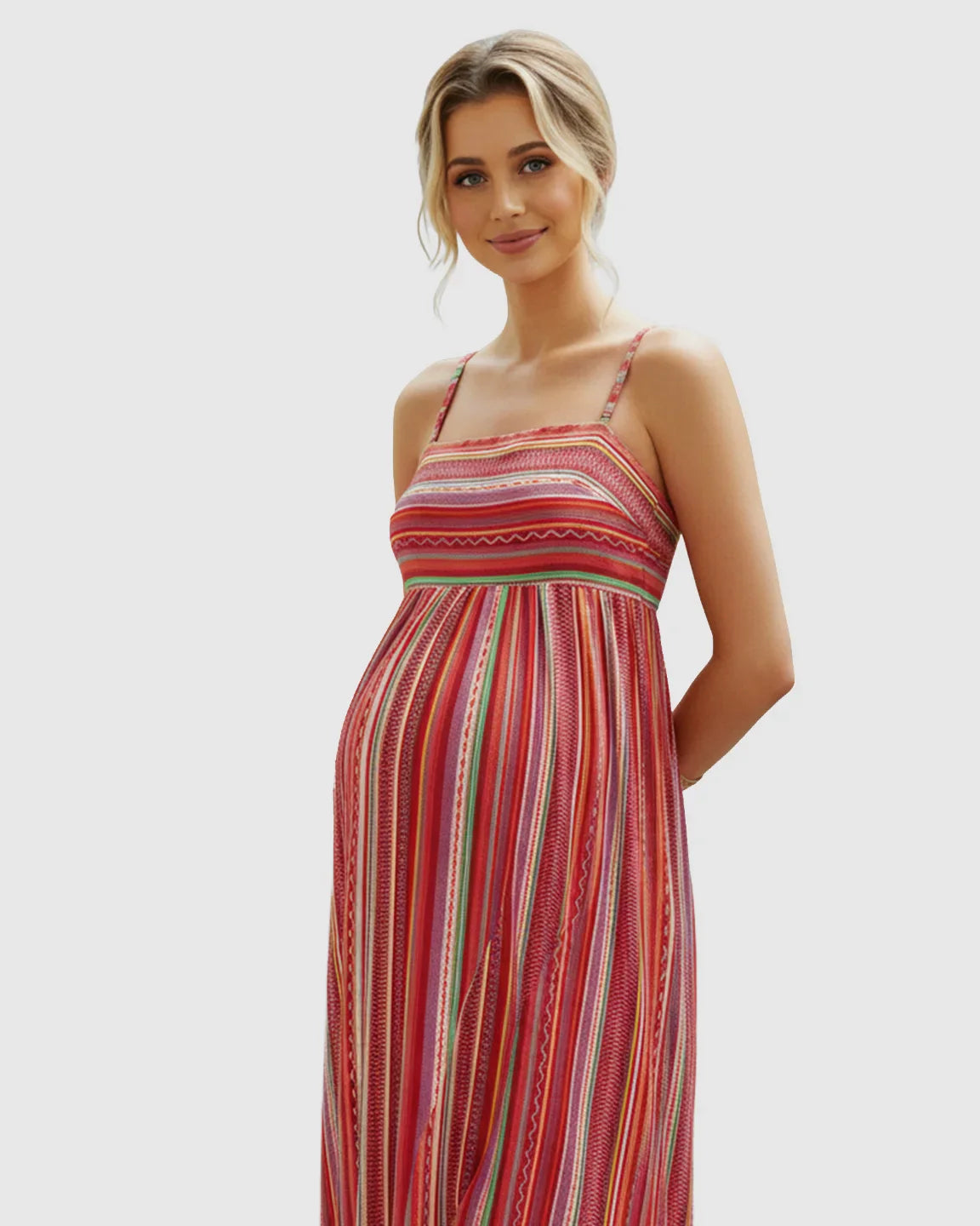 Bump Society – The Comfort Collection: Spaghetti Strap Vibrant Stripe Maternity Maxi Dress