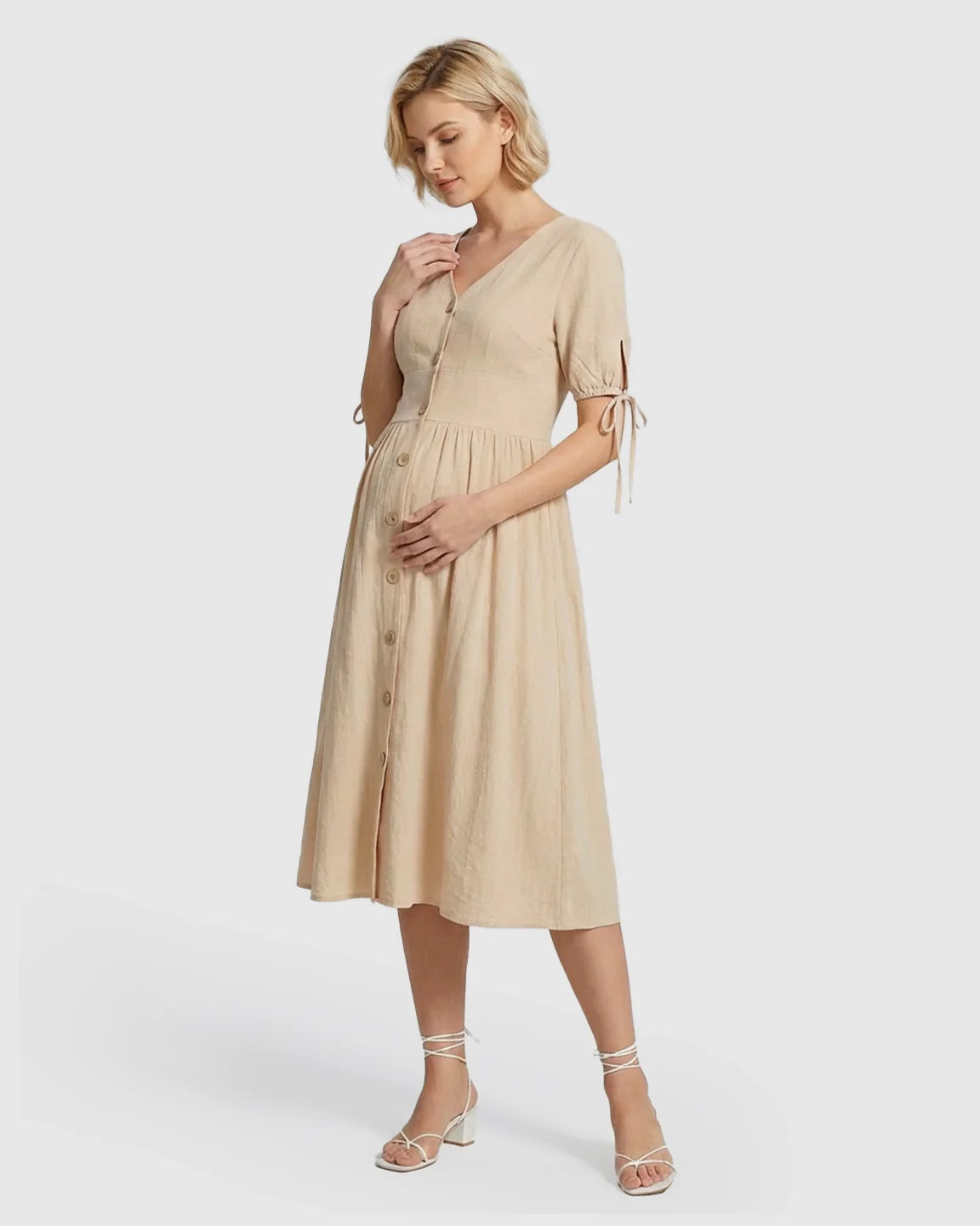 Bump Society – The Comfort Collection: Tie Sleeve A-Line Maternity Midi Dress