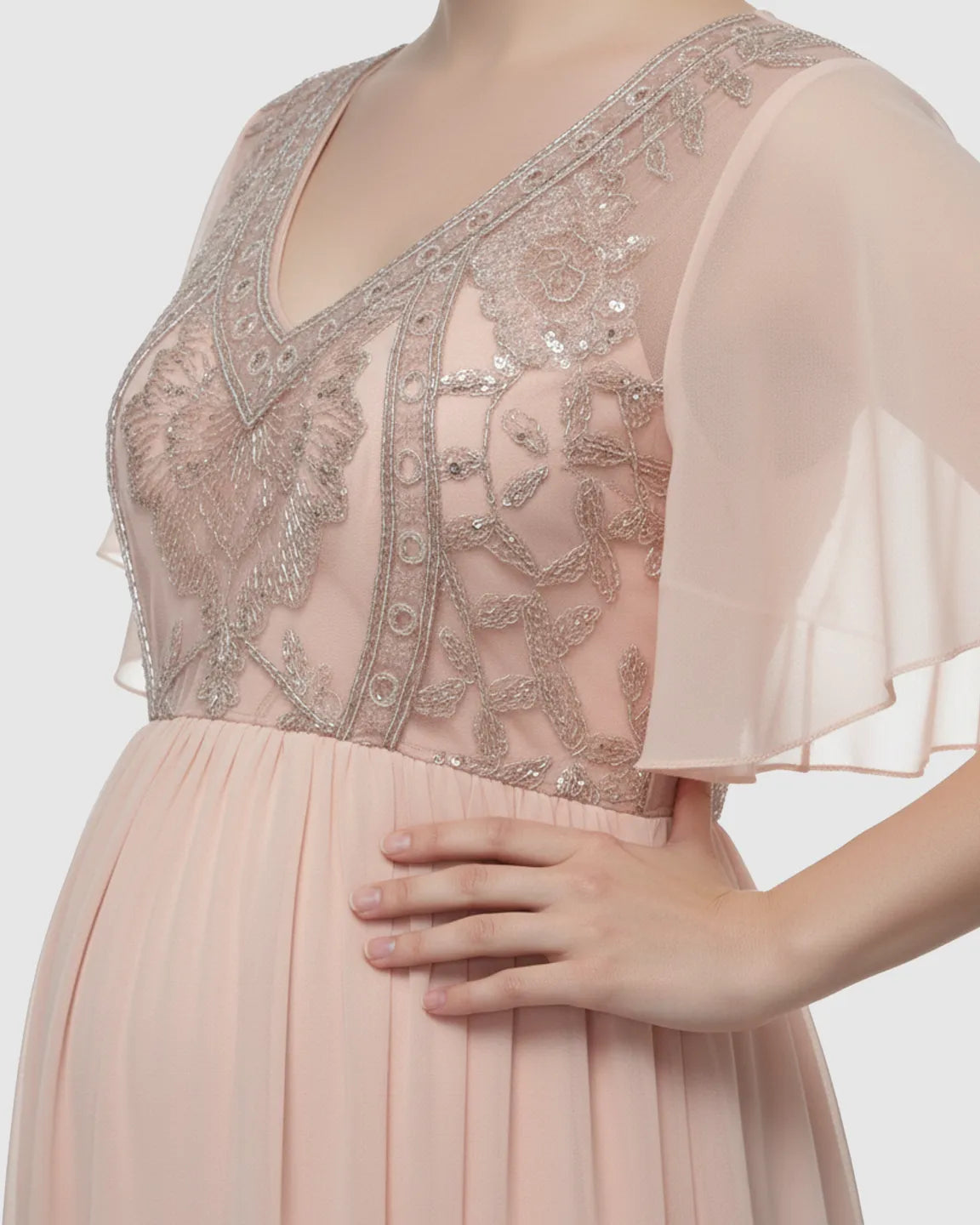 Bump Society – The Comfort Collection: Embroidered Bodice Long Train Maternity Photoshoot Gown