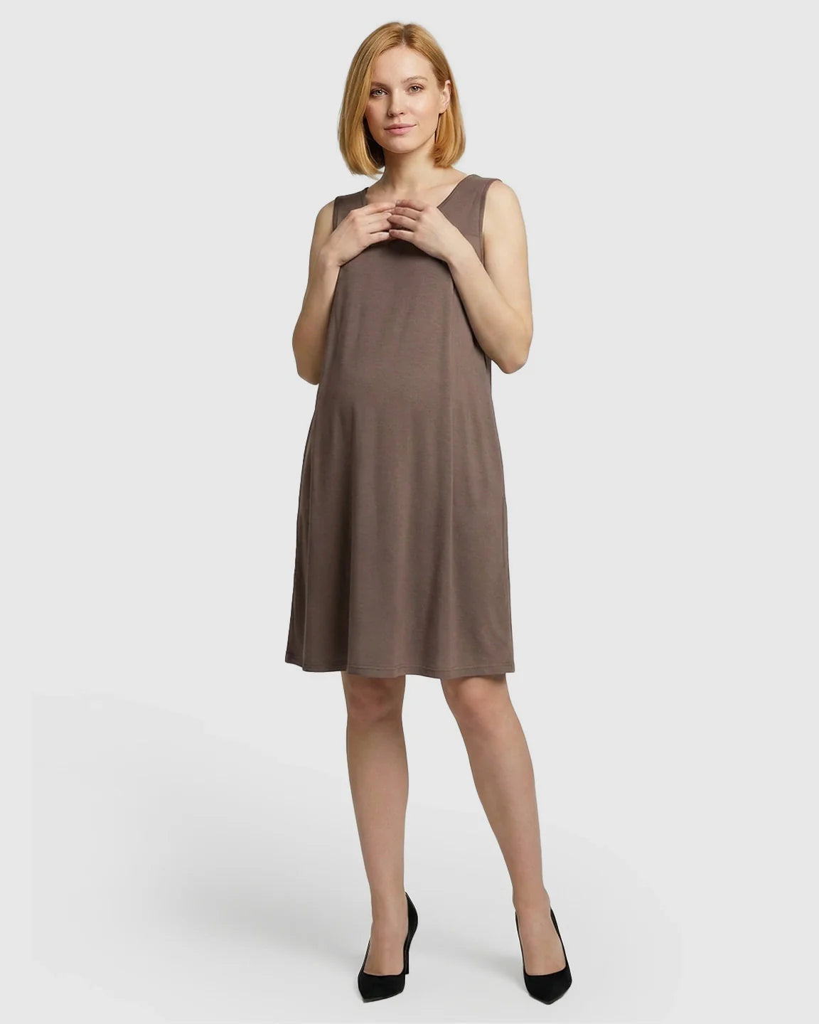Bump Society – The Nursing Collection: Discreet Nursing Opening Casual Maternity Midi Dress