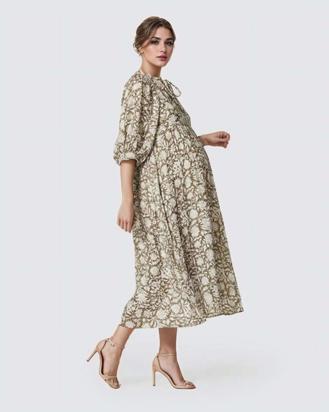 Bump Society – The Comfort Collection: Flowy Cotton Boho Maternity Midi Dress