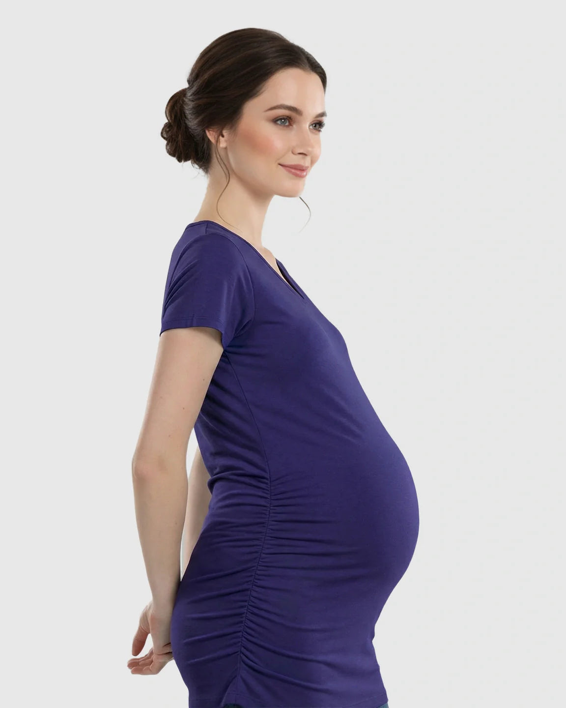 Bump Society – The Comfort Collection: Short Sleeve Ruched Slim Fit Maternity Top