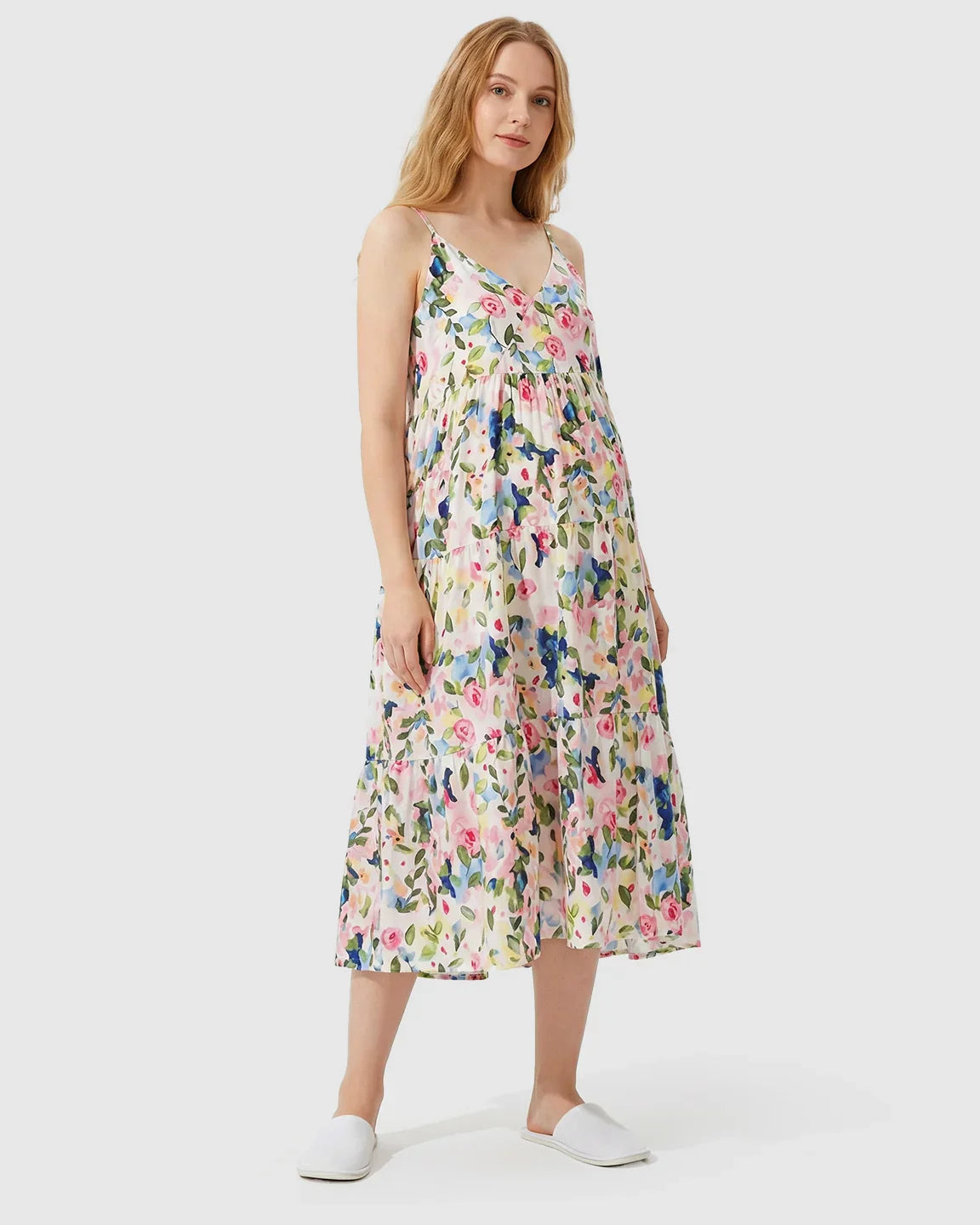 Bump Society – The Comfort Collection: Sleeveless Rose Print Maternity Maxi Dress