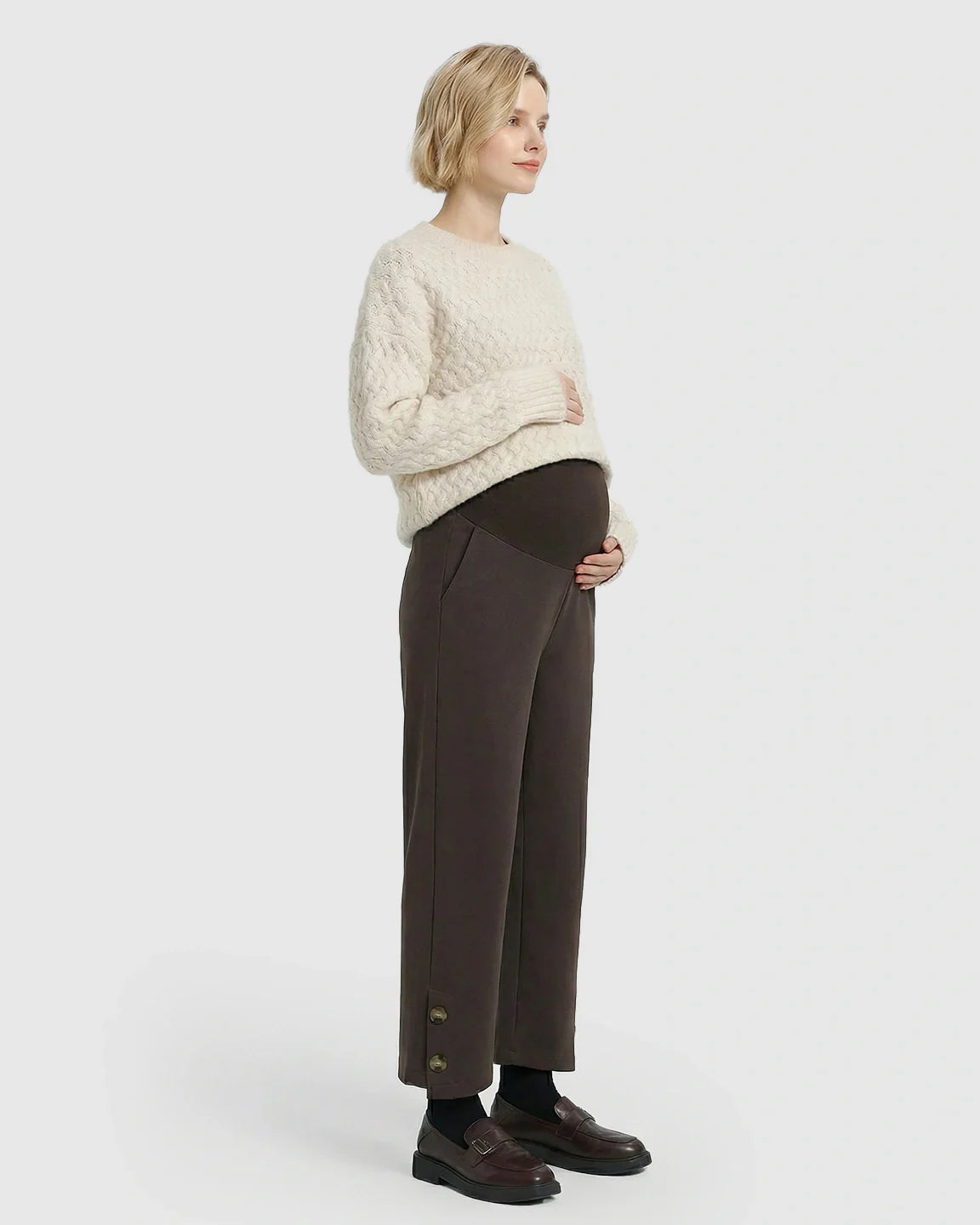 Bump Society – The Comfort Collection: Button Detail Cropped Maternity Trousers