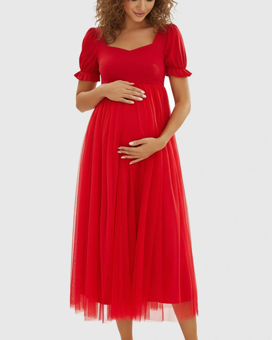 Bump Society – The Comfort Collection: Layered Mesh Romantic Maternity Midi Dress