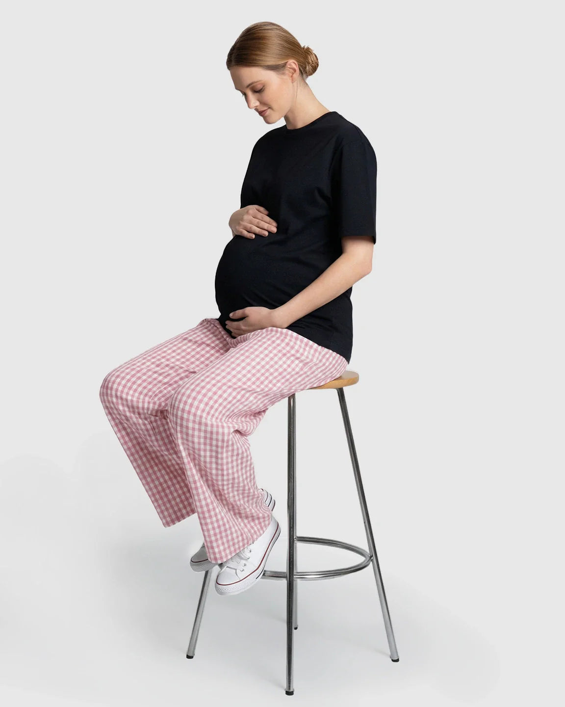 Bump Society – The Comfort Collection: Plaid Print Wide Leg Maternity Trousers