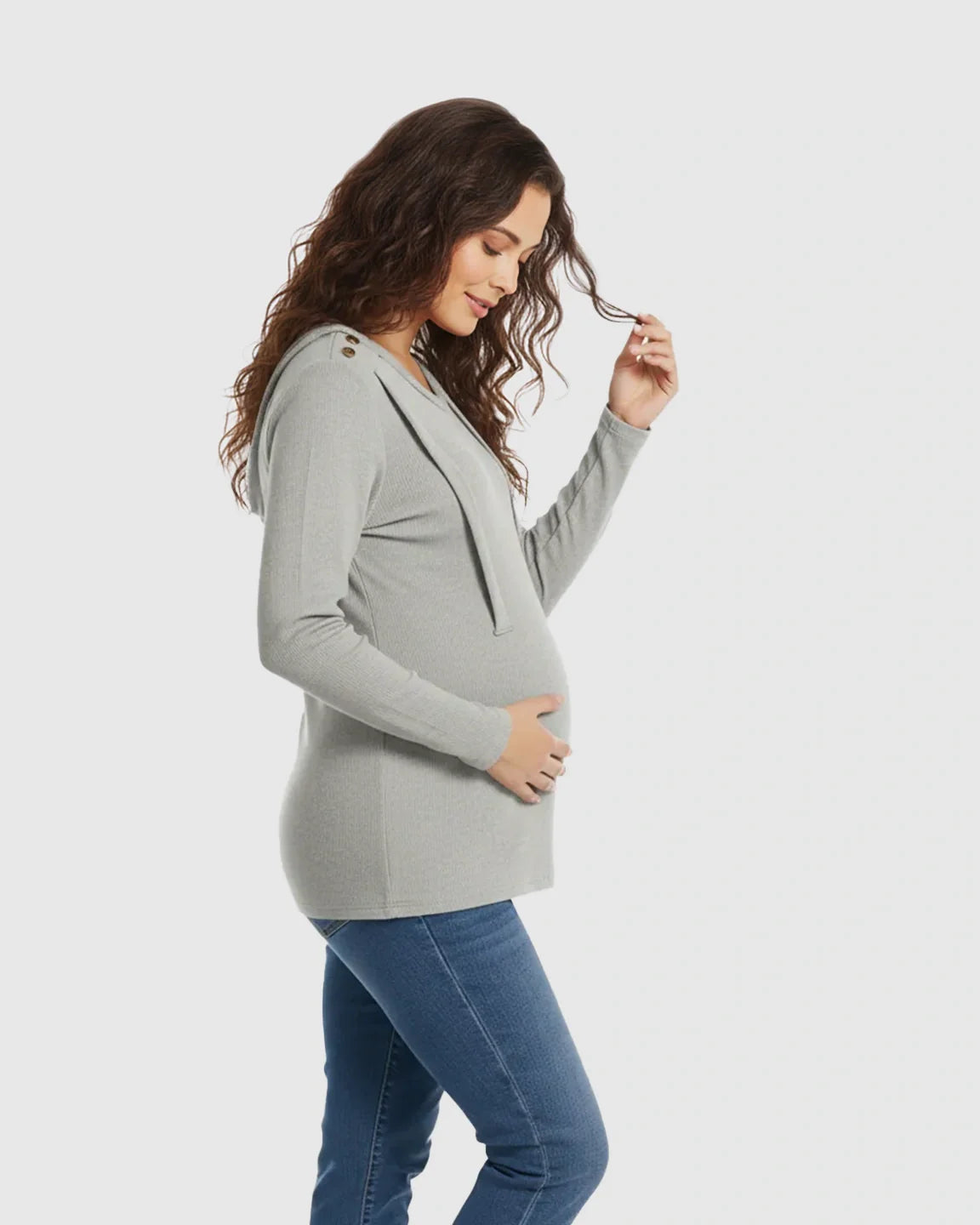 Bump Society – The Comfort Collection: Ribbed Horizontal Zip-Feed Fitted Maternity Shirt