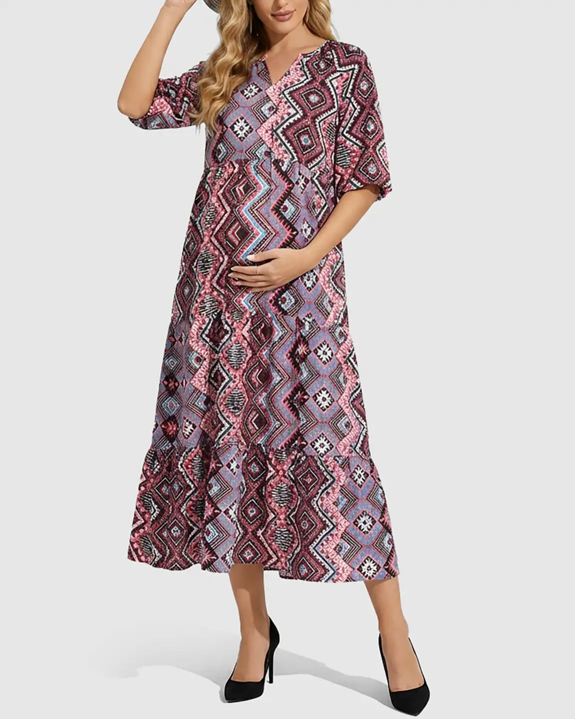 Bump Society – The Comfort Collection: Bohemian Print A-line Maternity Maxi Dress