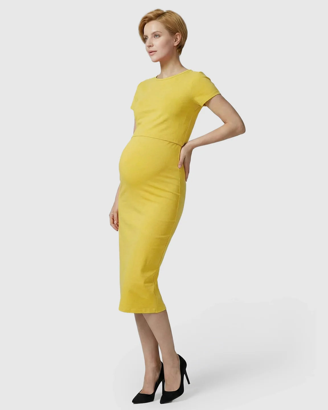 Bump Society – The Nursing Collection: Lift-Up Nursing Access Pencil Skirt Maternity Midi Dress