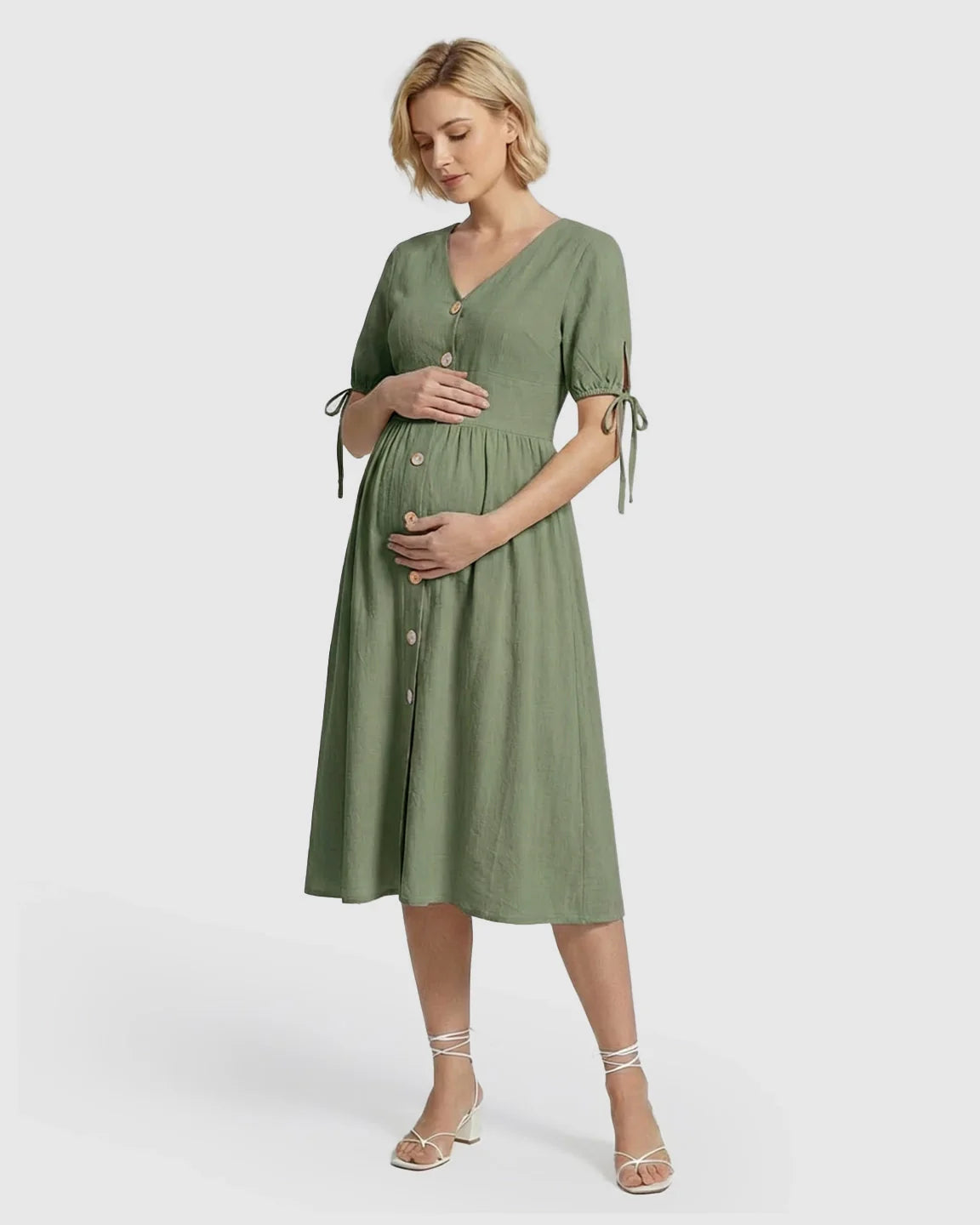 Bump Society – The Comfort Collection: Tie Sleeve A-Line Maternity Midi Dress