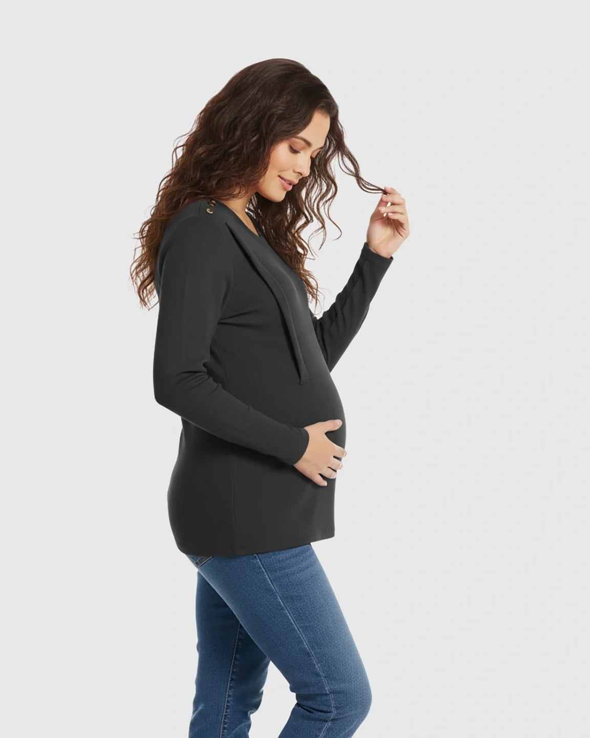 Bump Society – The Comfort Collection: Ribbed Horizontal Zip-Feed Fitted Maternity Shirt