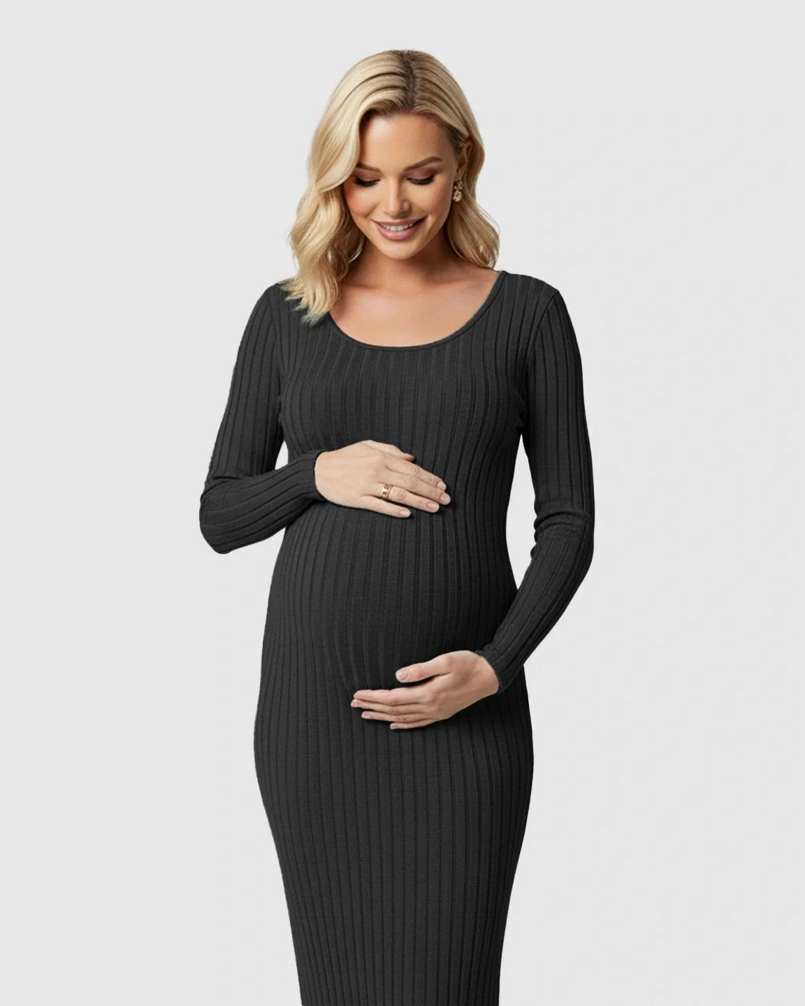 Bump Society – The Comfort Collection: Ribbed Knit Casual Maternity Midi Dress