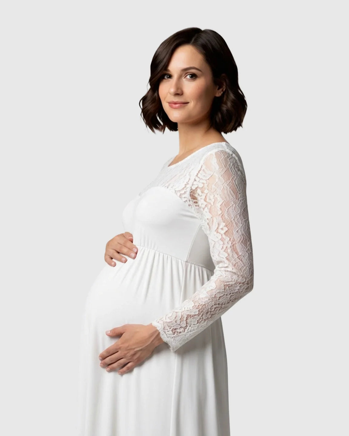 Bump Society – The Comfort Collection: Elegant Lace Floor-Length Maternity Photoshoot Dress