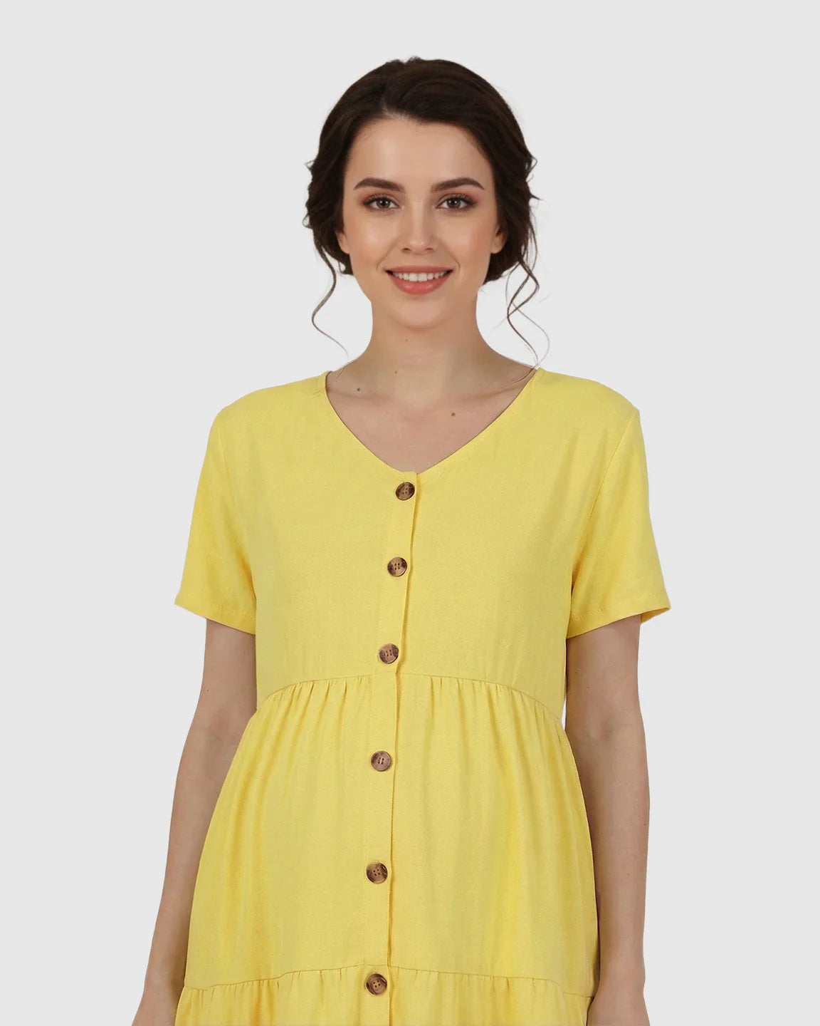 Bump Society – The Comfort Collection: Button Up Tiered Maternity Mini Dress