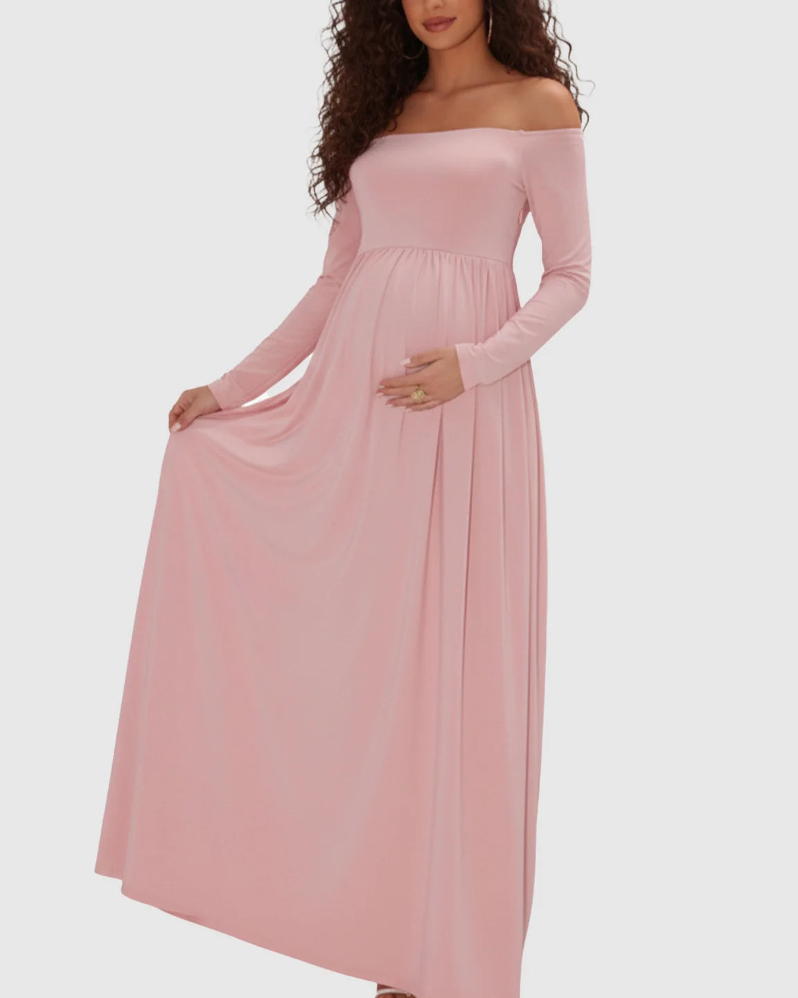 Bump Society – The Comfort Collection: Off-shoulder Retro Elegance Maternity Maxi Dress