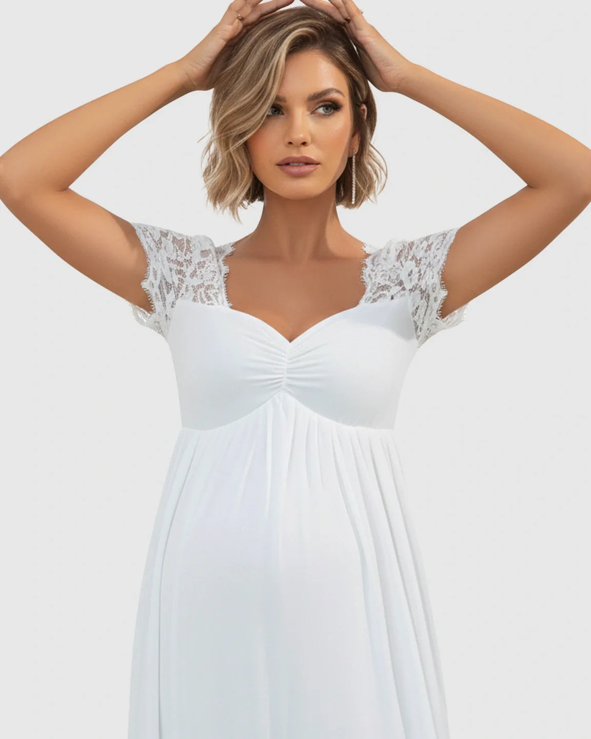 Bump Society – The Comfort Collection: Short Lace Sleeves Flowy Maternity Photoshoot Dress
