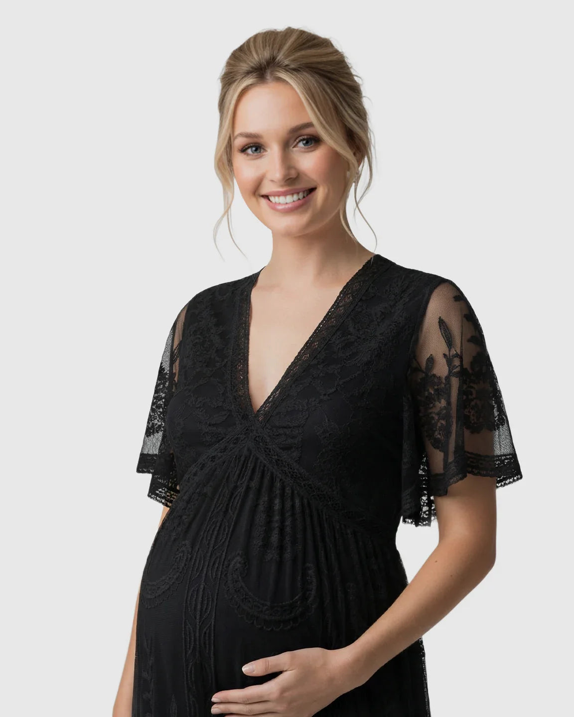 Bump Society – The Comfort Collection: Sheer-Lace Romantic Maternity Maxi Dress
