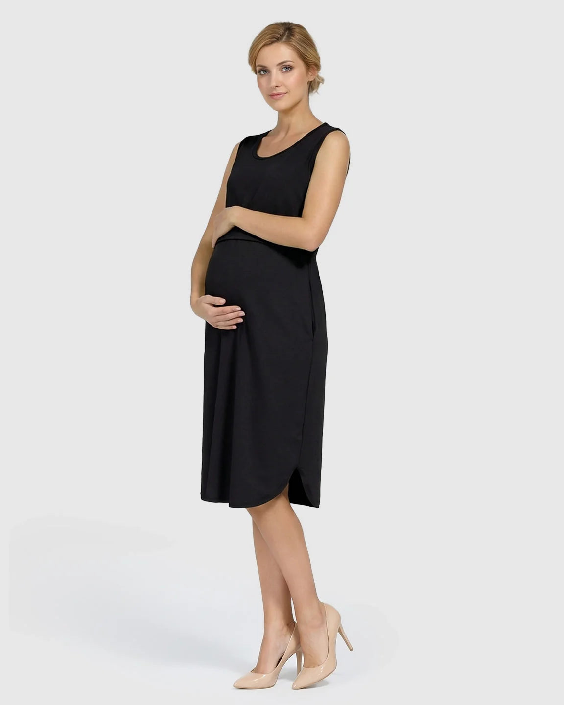 Bump Society – The Nursing Collection: Sleeveless High-Waisted Maternity & Nursing Dress