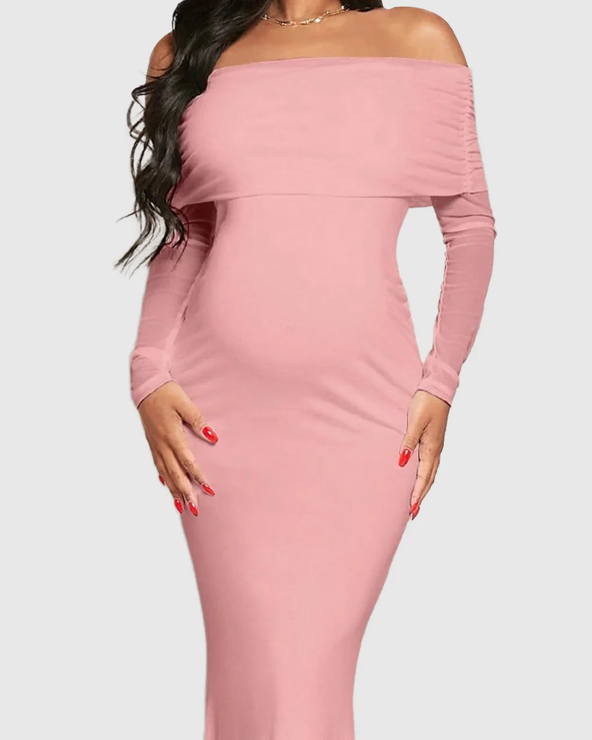 Bump Society – The Comfort Collection: Draped Neck Mermaid Fit Maternity Maxi Dress