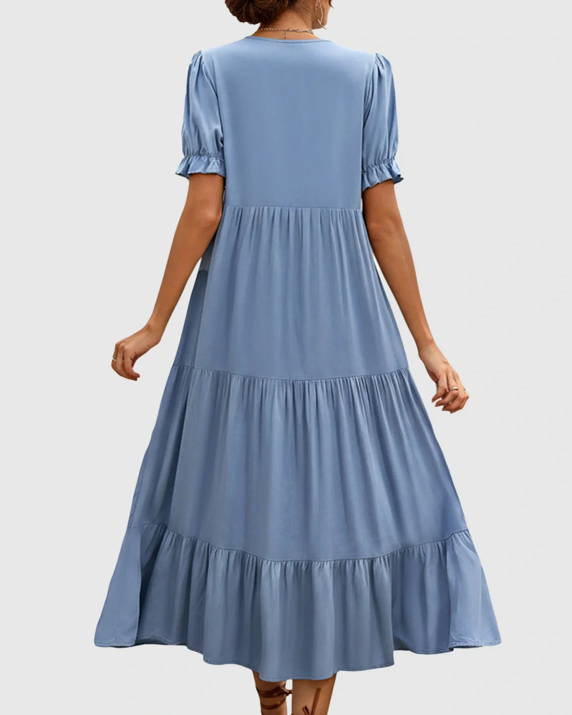 Bump Society – The Comfort Collection: Stand Up Collar Tiered Skirt Maternity Midi Dress