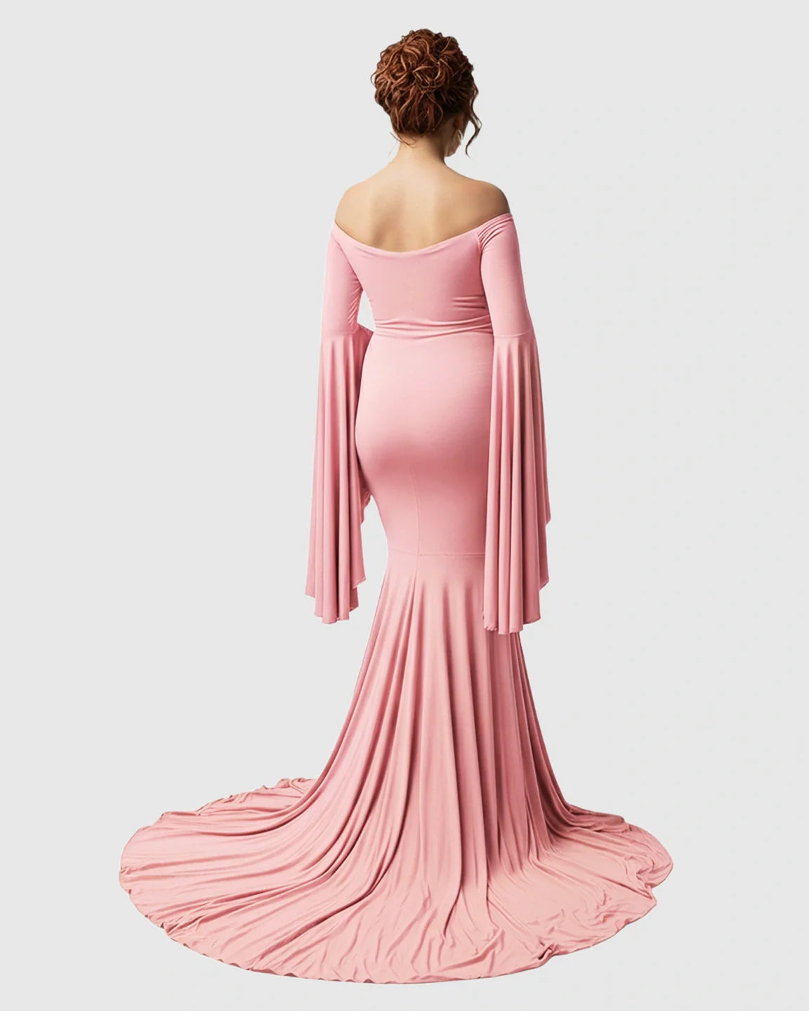 Bump Society – The Comfort Collection: Flared Sleeve Fishtail Train Maternity Photoshoot Dress