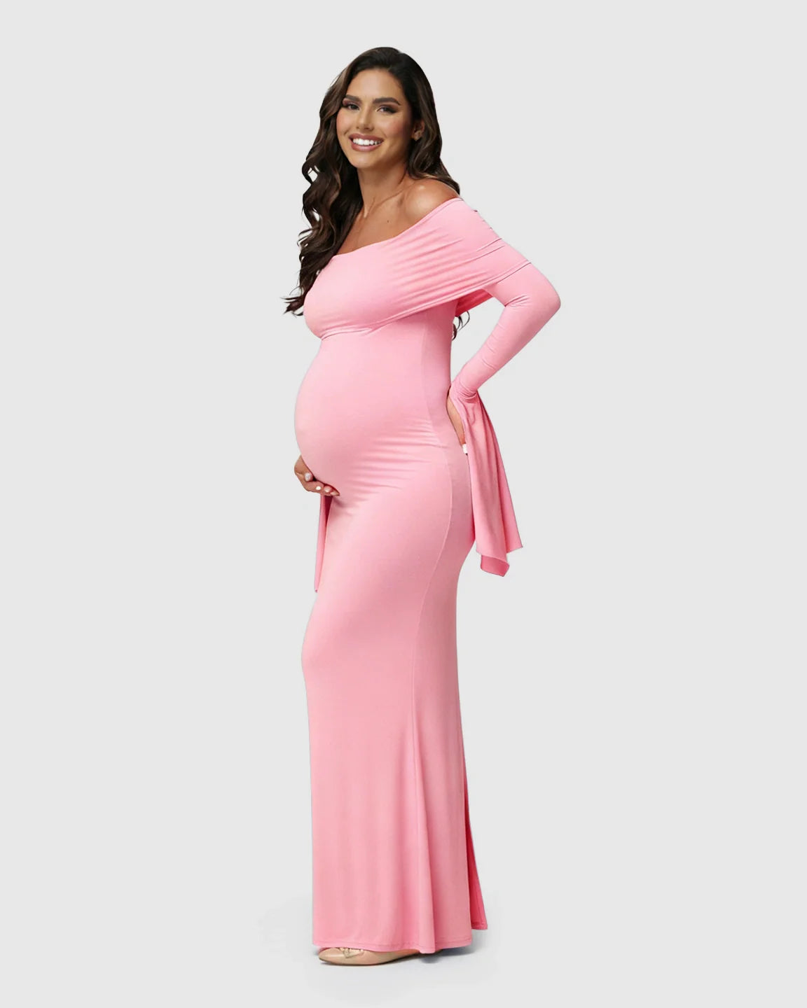 Bump Society – The Comfort Collection: Off-Shoulder Bodycon Maternity Maxi Dress