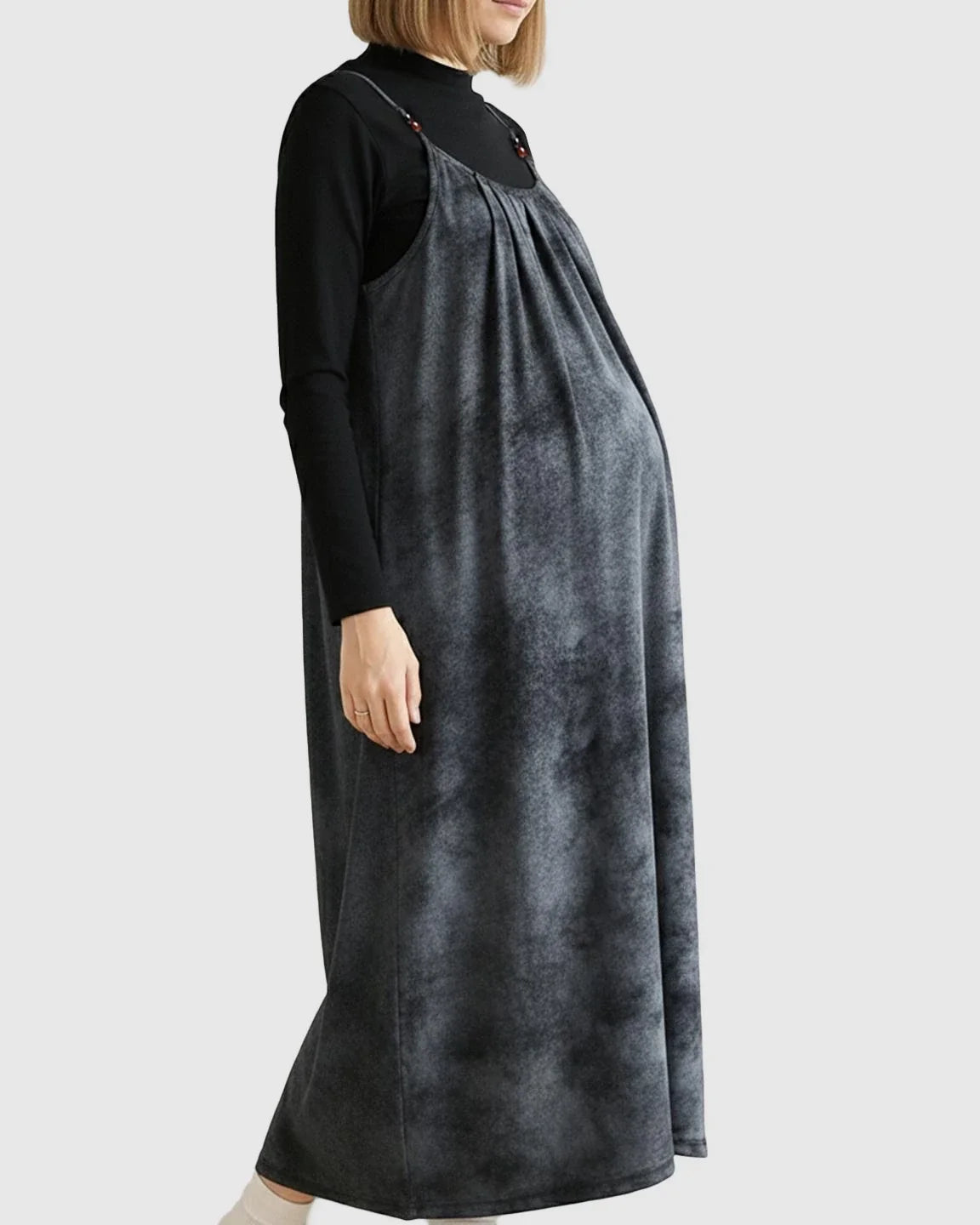 Bump Society – The Comfort Collection: Adjustable Strap Vintage-Style Maternity Suspender Midi Dress