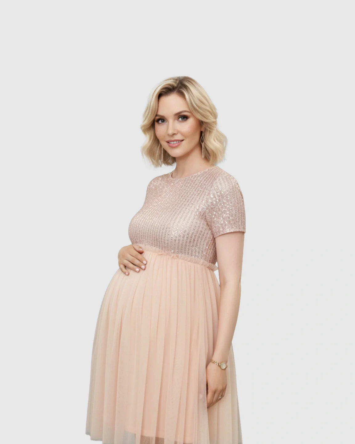 Bump Society – The Comfort Collection: Sequin Empire-Waist Maternity Midi Dress