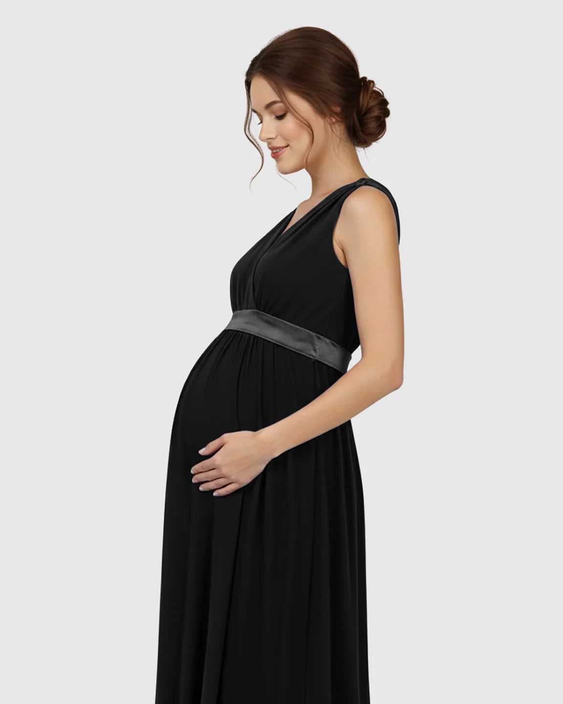 The Comfort Collection: Fitted-Waist V-Neck Maternity Dress