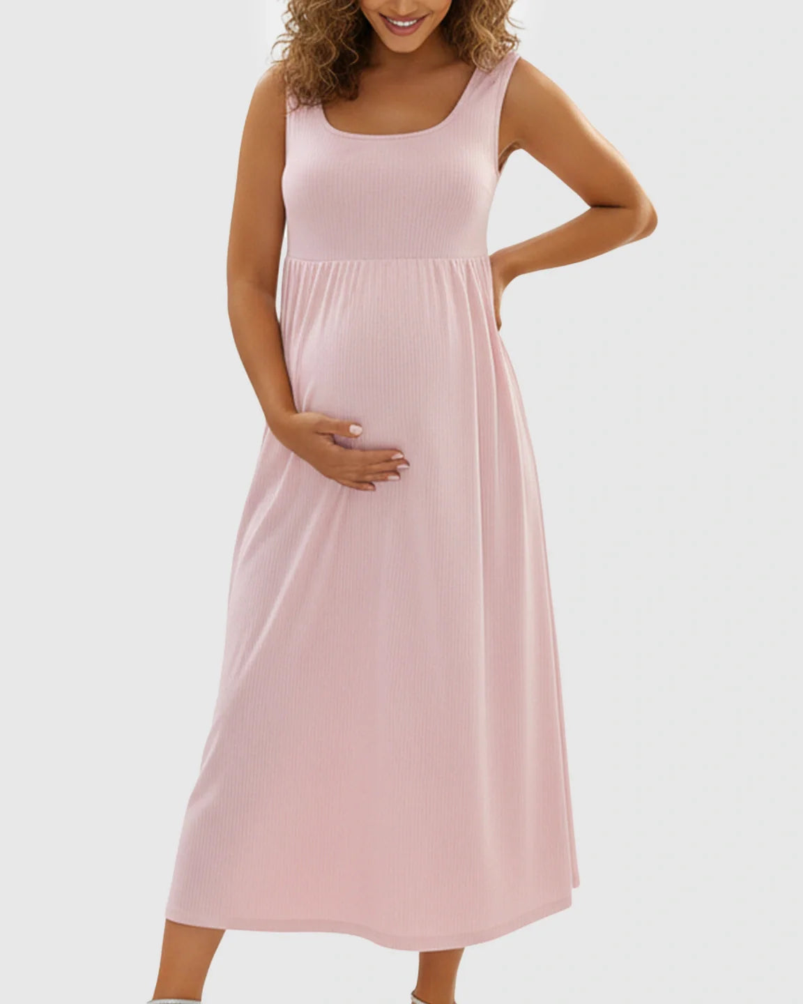Bump Society – The Comfort Collection: Wide Shoulder Straps Flowy Maternity Midi Dress