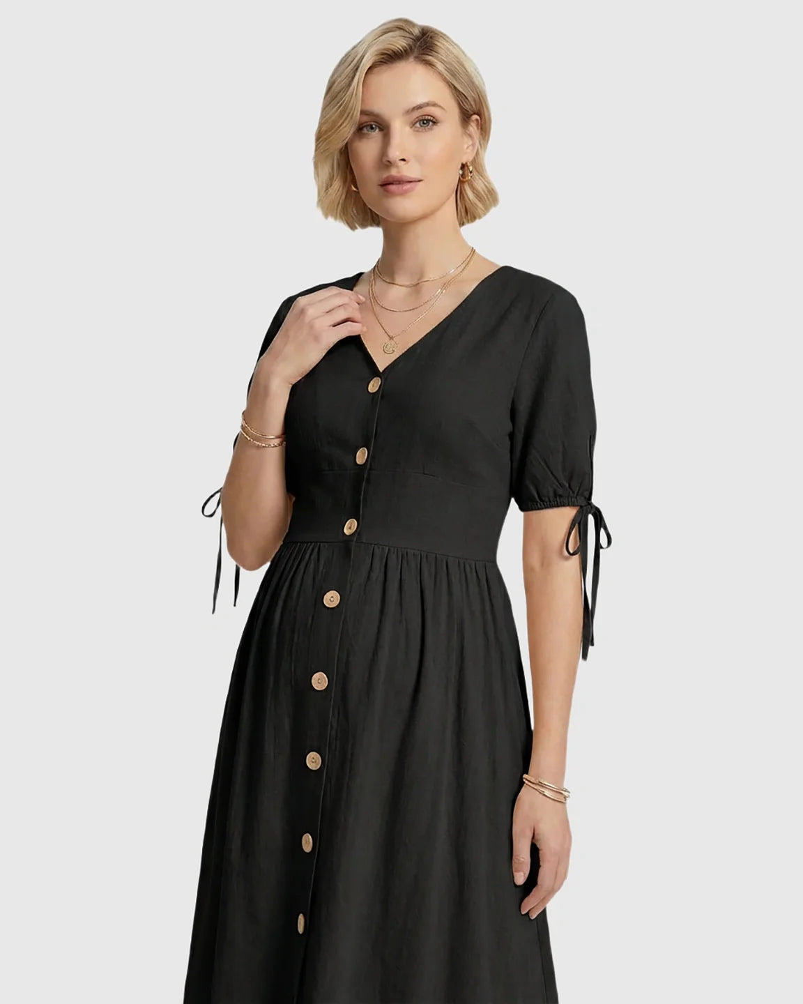 Bump Society – The Comfort Collection: Tie Sleeve A-Line Maternity Midi Dress