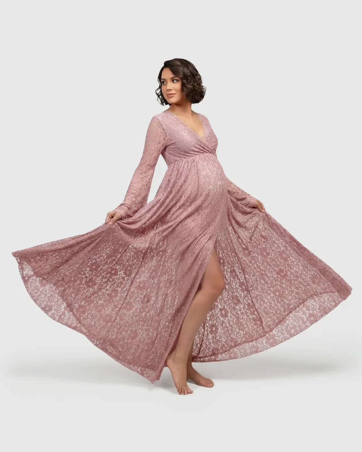 Bump Society – The Comfort Collection: Long Bell Sleeve See Through Maternity Gown