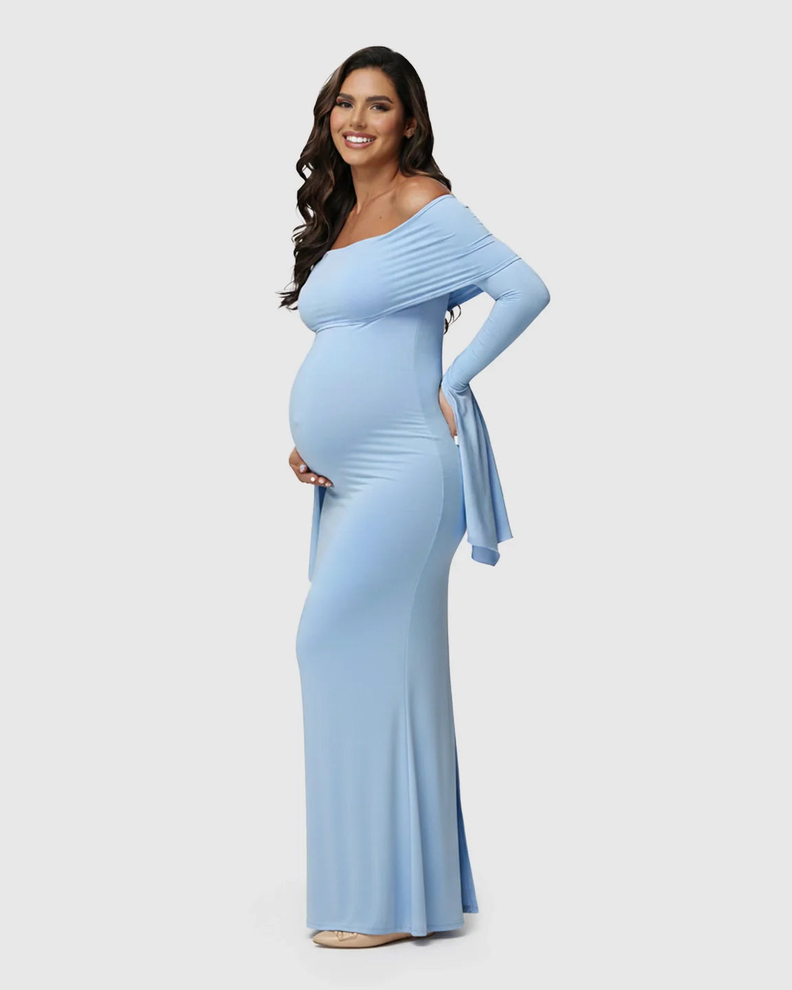 Bump Society – The Comfort Collection: Off-Shoulder Bodycon Maternity Maxi Dress