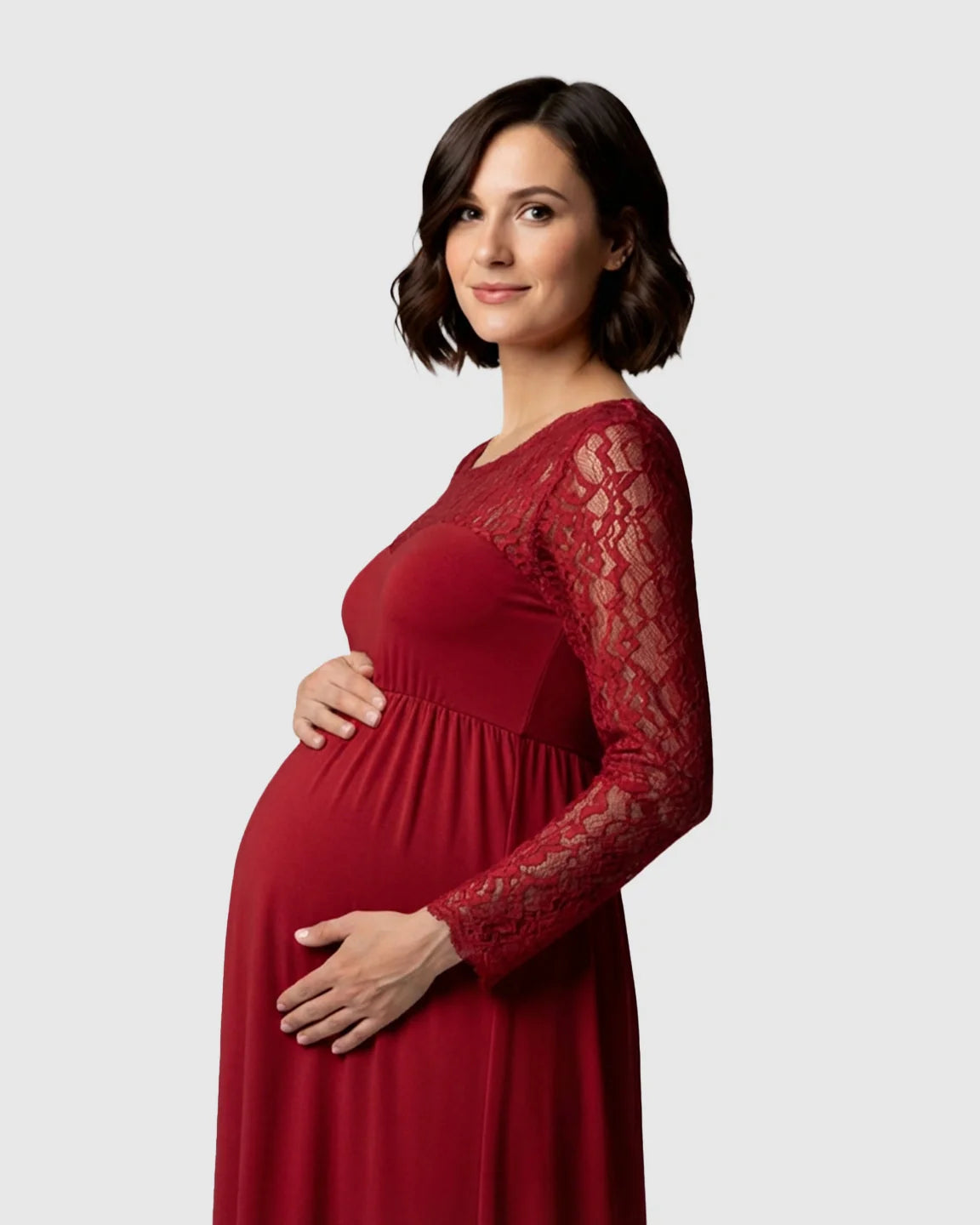 Bump Society – The Comfort Collection: Elegant Lace Floor-Length Maternity Photoshoot Dress