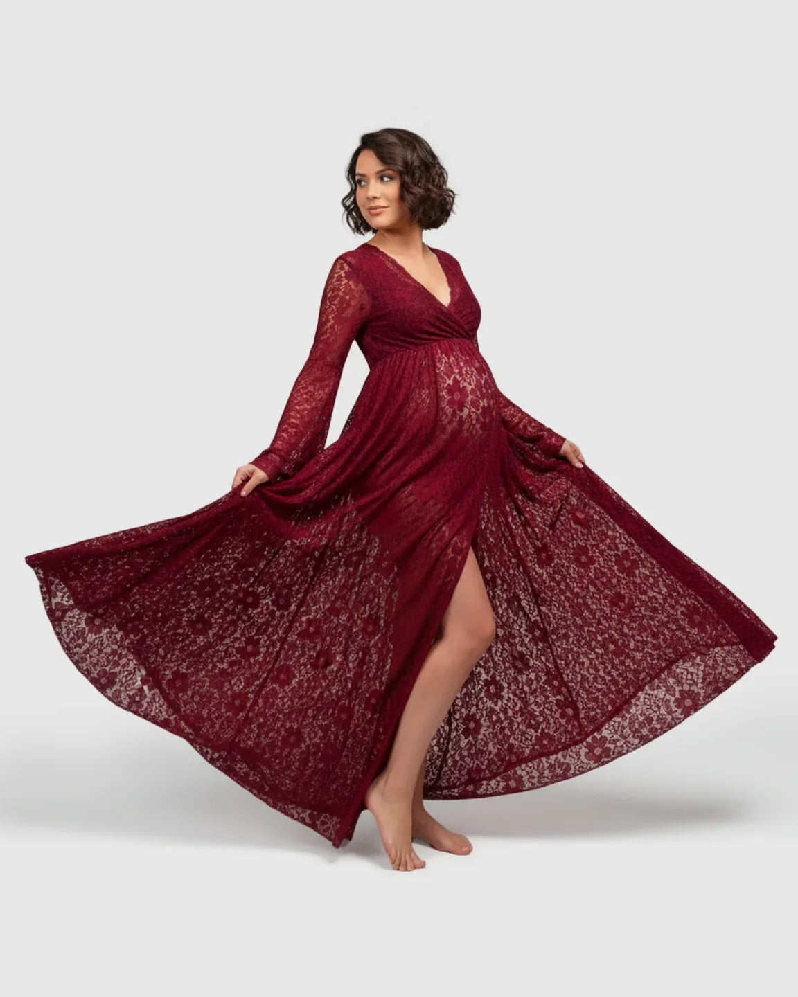 Bump Society – The Comfort Collection: Long Bell Sleeve See Through Maternity Gown