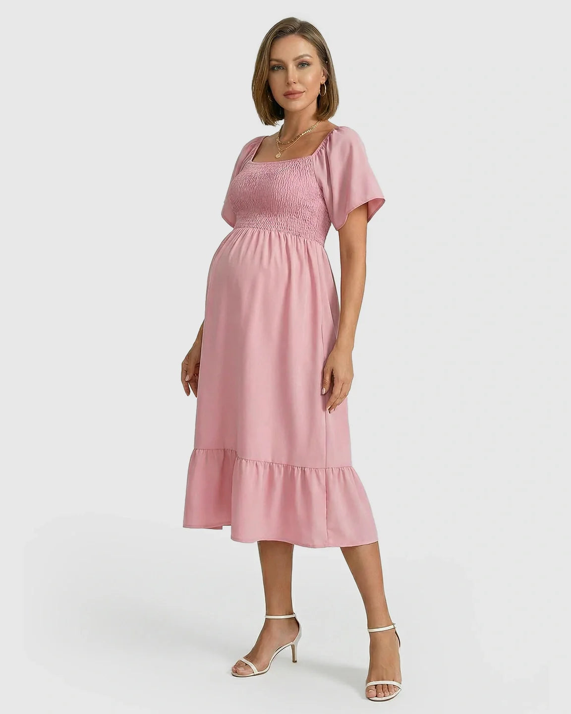 Bump Society – The Comfort Collection: Smocked Square Neck Ruffled A-line Maternity Dress