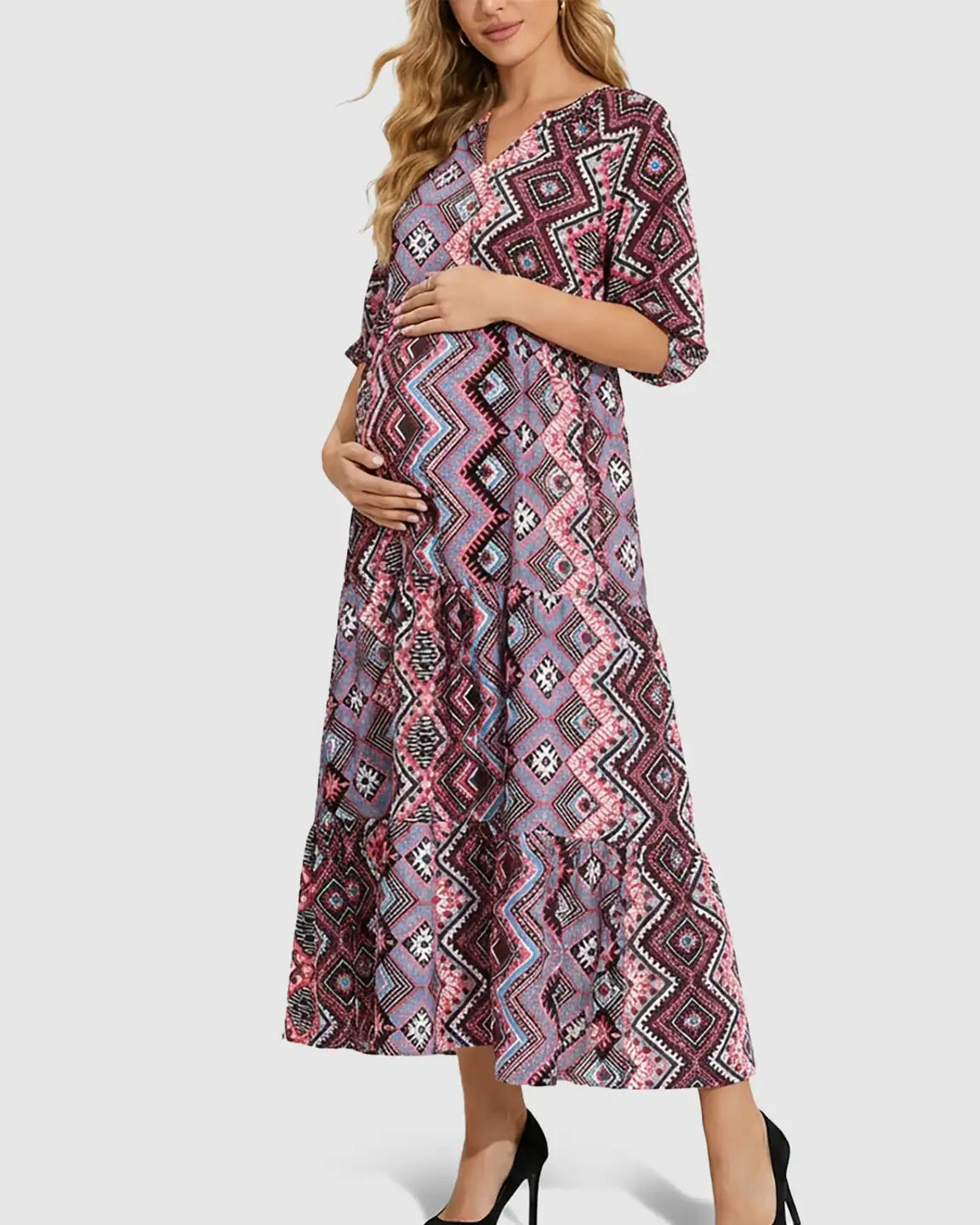 Bump Society – The Comfort Collection: Bohemian Print A-line Maternity Maxi Dress
