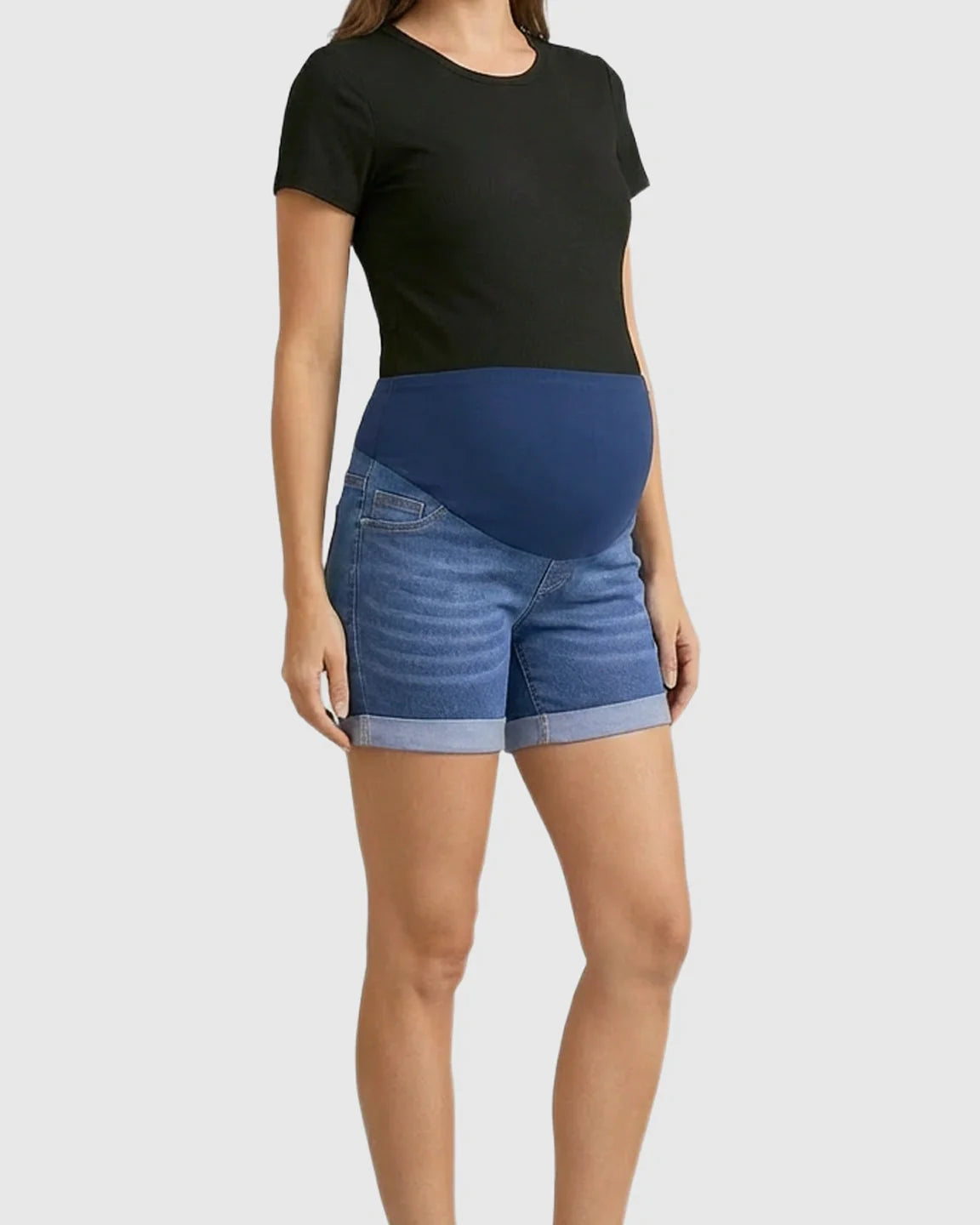 Bump Society – The Comfort Collection: Soft-Stretch Rolled-Hem Maternity Denim Shorts