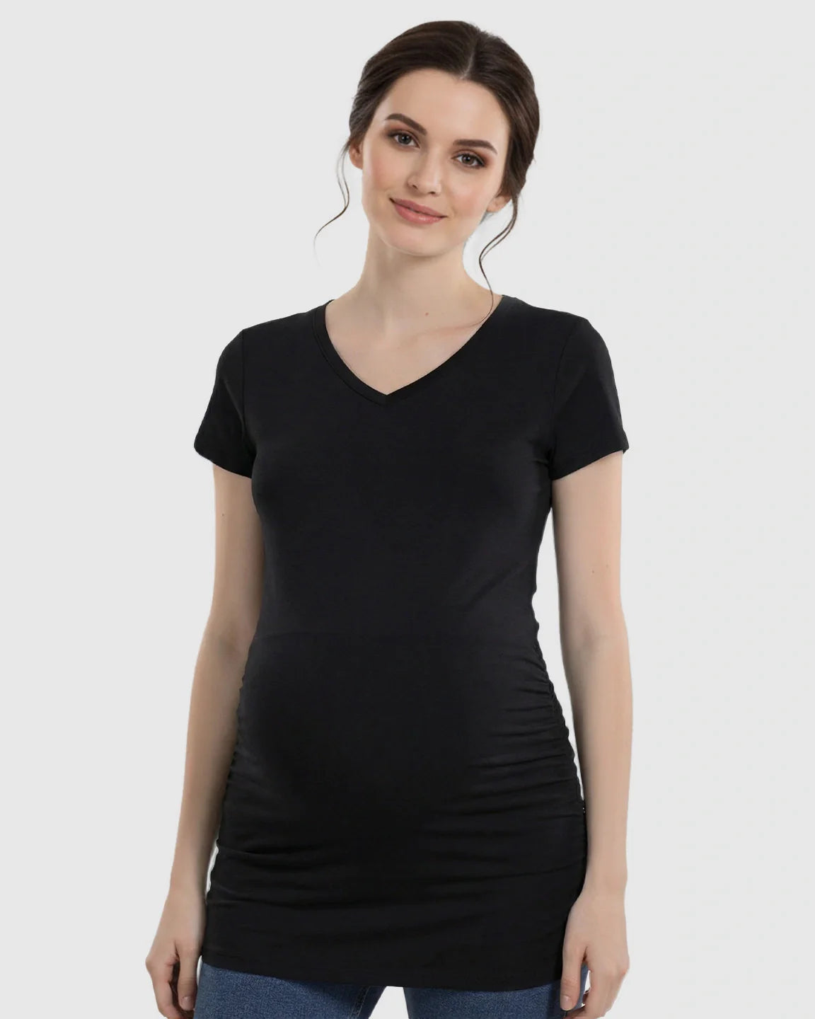 Bump Society – The Comfort Collection: Short Sleeve Ruched Slim Fit Maternity Top