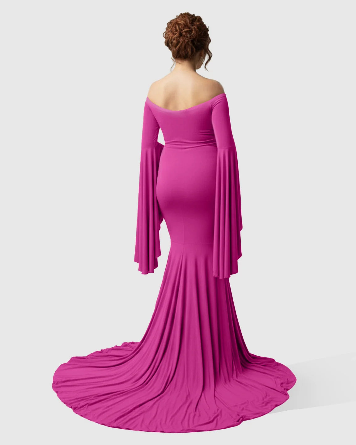 Bump Society – The Comfort Collection: Flared Sleeve Fishtail Train Maternity Photoshoot Dress