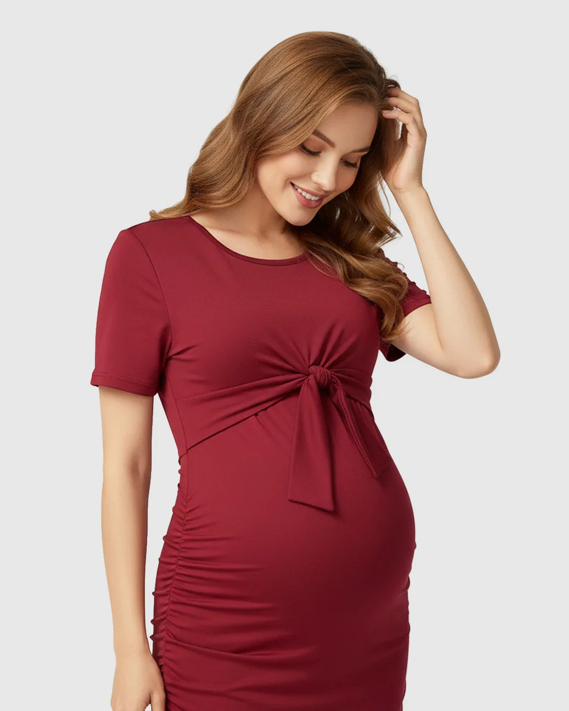 Bump Society – The Nursing Collection: Tie-Front Fitted Bodycon Maternity & Nursing Dress