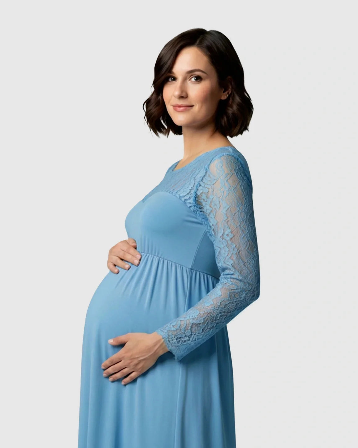 Bump Society – The Comfort Collection: Elegant Lace Floor-Length Maternity Photoshoot Dress