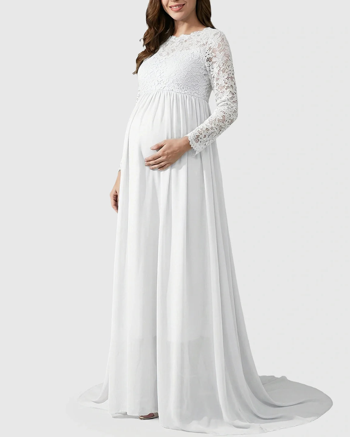 Bump Society – The Comfort Collection: Lace Bodice Trailing Skirt Maternity Photoshoot Gown